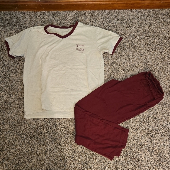 Qatar Airways FIFA Cream and Maroon Pajama Set - Picture 1 of 4